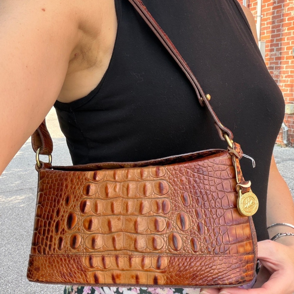 Brahmin Pecan Croc Embossed Leather Shoulder Bag Brown Y2K Vintage Preppy USA - Picture 8 of 10